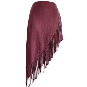 Express fringe skirt faux suede assymetrical wine size 2